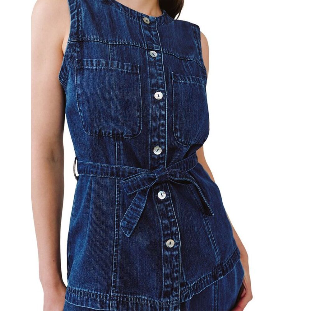 Bella Dahl Womens Seamed Belted Vest, Blue